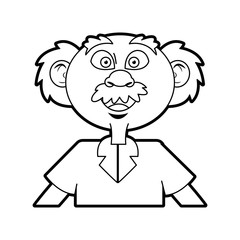 cartoon old professor man scientific with mustache bald vector illustration