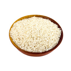 Rice in a bowl on a white background
