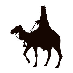 silhouette wise king traveling on camel of bethlehem vector illustration