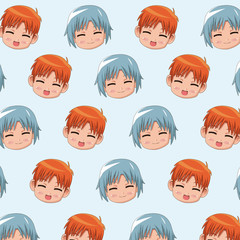 pattern face cute anime tennagers facial expression happiness vector illustration