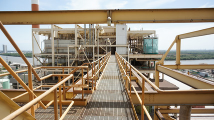 A bridge to engineering building site, power plant.