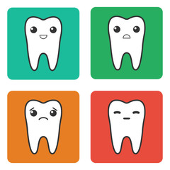 set vector tooth emoton icon isolated on white background.  Character template. Element for your design