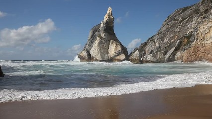 Beautiful beach Praia da Ursa at sunny summer day, Portugal