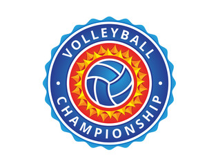 Modern Volleyball Logo - Flaming Volleball Ball And Sun Badge