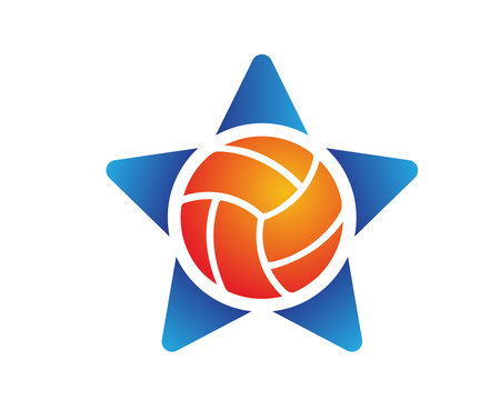 Modern Volleyball Logo - Flaming Volleyball And Star Symbol
