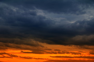sunset beautiful and cloud storm in sky dark color