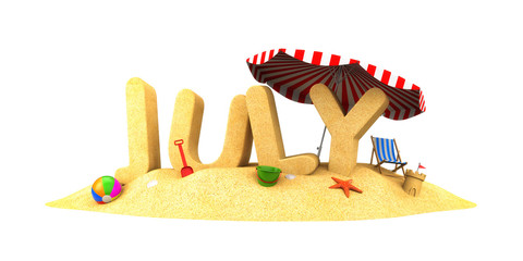 JULY - word of sand. 3d illustration