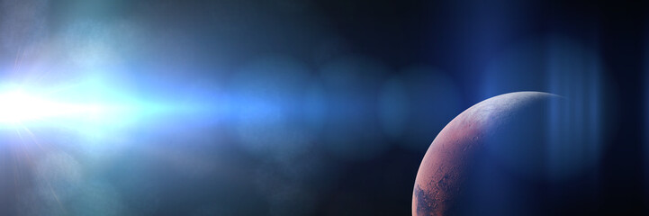 Mars in natural colours during the Martian winter in front of the bright Sun