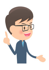 身振り手振りで説明する男性　横向き　上半身