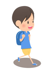 リュックを背負って旅行する男の子