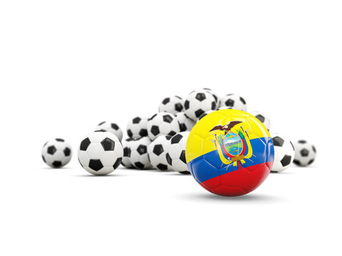 Football with flag of ecuador isolated on white