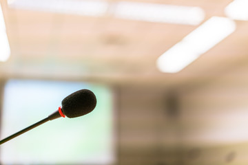 Black microphone in conference room ( Filtered image processed vintage effect. ) .