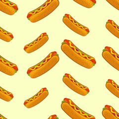 Seamless pattern with hot dog