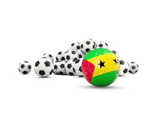 Football with flag of sao tome and principe isolated on white