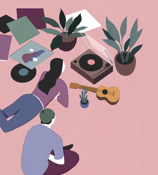 Couple listening to music