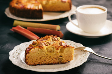 Sweet homemade cake with rhubarb.