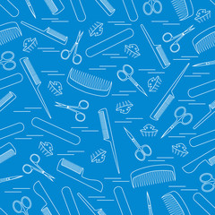 Cute pattern of scissors for manicure and pedicure, combs, nail file, barrettes.