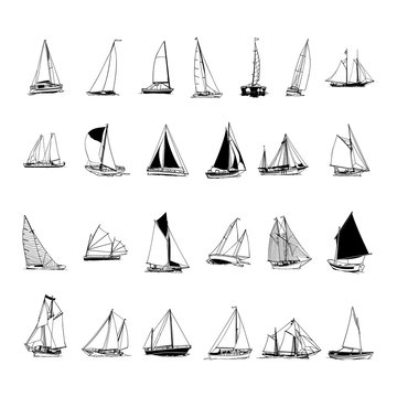 sailboat collection. cartoon clipart Vector Illustration.