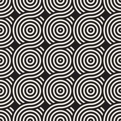 Vector seamless geometric pattern composed with circles and lines. Modern stylish rounded stripes texture. Repeating abstract background