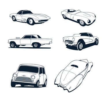 classic cars collection set. Vector Illustration.