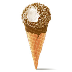 Vector ice cream in waffle cone