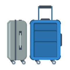 Classic suitcase on wheels, colorful flat illustration of travel baggage. Vector
