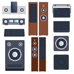 Home sound system stereo flat vector music loudspeakers player subwoofer equipment technology.