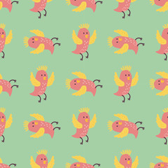 Cute birds fly wings seamless pattern vector illustration cartoon colorful