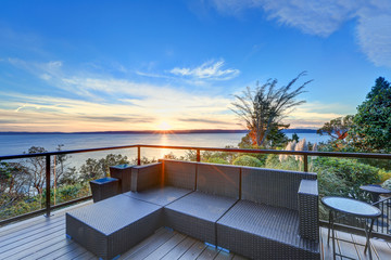 Modern two story panorama house with Puget Sound view