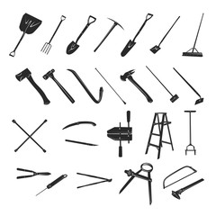 Gardening tools collection - vector silhouette 