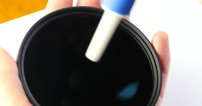 4k using Blowing pump clear dust from camera Polarizer surface.