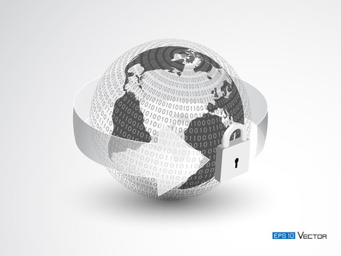 Earth, lock and binary code