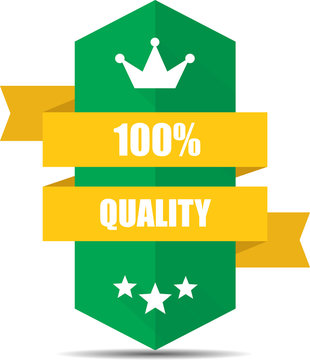 100% Quality Green Shield With Yellow Ribbon Label, Sticker, Tag, Sign And Icon Banner Business Concept, Design Modern With Crown.
