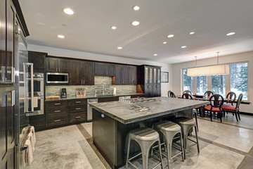 Modern traditional American kitchen design in grey tones