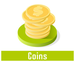 Coins icon, vector symbol in flat isometric style isolated on white background.