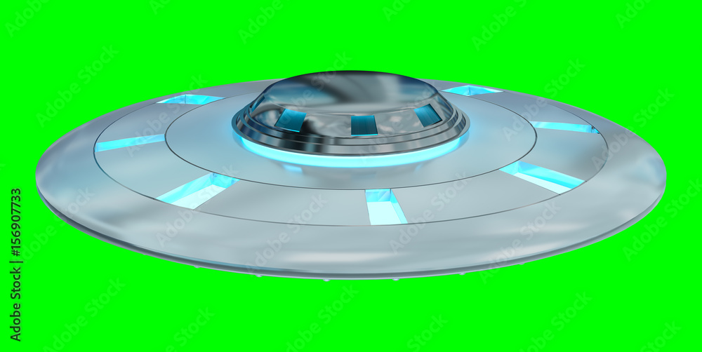 Poster vintage ufo isolated on green background 3d rendering