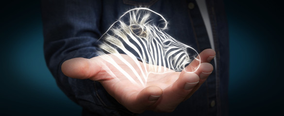 Person holding fractal endangered zebra illustration 3D rendering