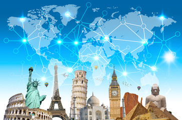 Famous landmarks of the world connected to each other