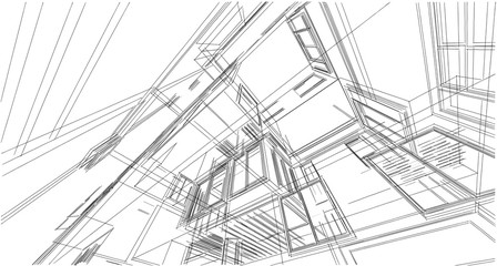 Sketch architecture. Concept of home wireframe. Wireframe building 3D illustration