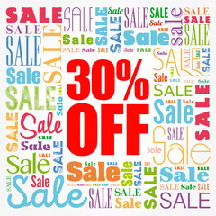 30% OFF Sale words cloud, business concept background