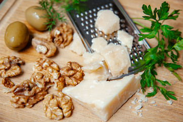 Grated cheese parmesan background.