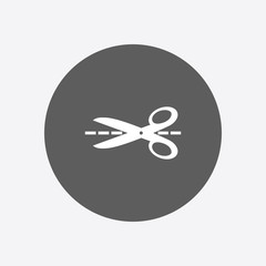 Scissors with-cut lines icon. Badge place of cutting.