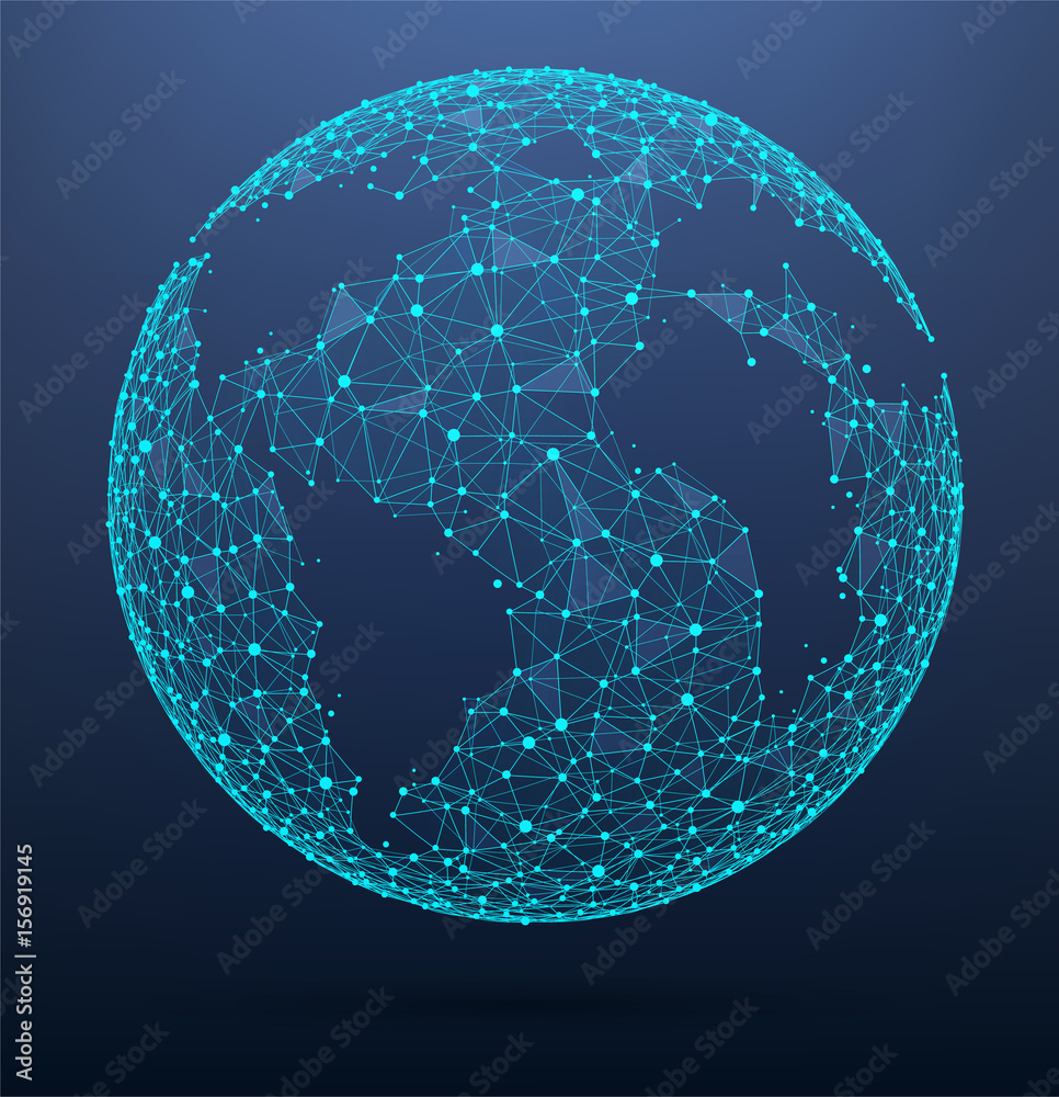 Poster global network connections world map consisting of points and lines. bright wireframe of network com