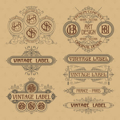 Old vintage floral elements - ribbons, monograms, stripes, lines, angles,border, frame,label, logo - vectors