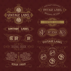 Old vintage floral elements - ribbons, monograms, stripes, lines, angles,border, frame,label, logo - vectors
