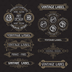 Old vintage floral elements - ribbons, monograms, stripes, lines, angles,border, frame,label, logo - vectors