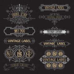 Old vintage floral elements - ribbons, monograms, stripes, lines, angles,border, frame,label, logo - vectors