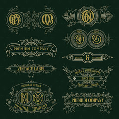 Old vintage floral elements - ribbons, monograms, stripes, lines, angles,border, frame,label, logo - vectors