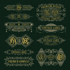 Old vintage floral elements - ribbons, monograms, stripes, lines, angles,border, frame,label, logo - vectors
