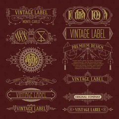 Old vintage floral elements - ribbons, monograms, stripes, lines, angles,border, frame,label, logo - vectors